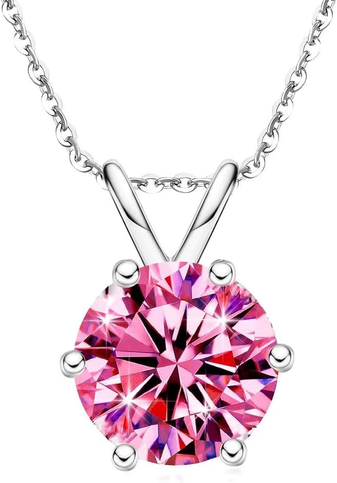 Pink moissanite pendant necklace in sterling silver