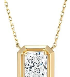 Radiant cut moissanite pendant necklace in gold plated sterling silver