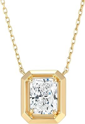 Radiant cut moissanite pendant necklace in gold plated sterling silver