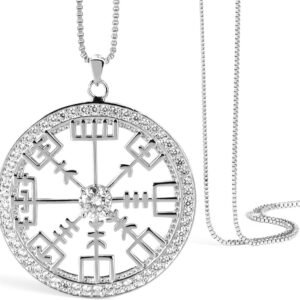 Viking moissanite necklace with Vegvisir symbol pendant in sterling silver
