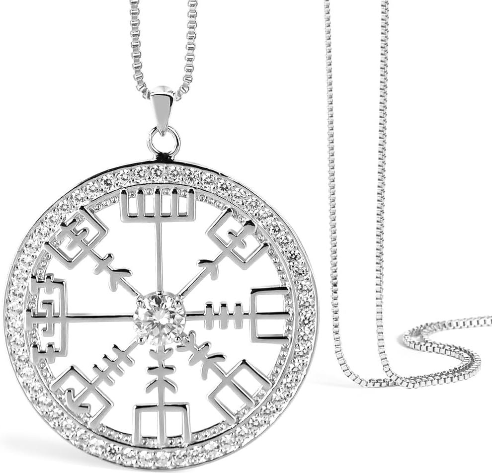 Viking moissanite necklace with Vegvisir symbol pendant in sterling silver
