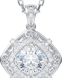 Vintage filigree moissanite pendant necklace in sterling silver