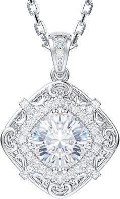 Vintage filigree moissanite pendant necklace in sterling silver