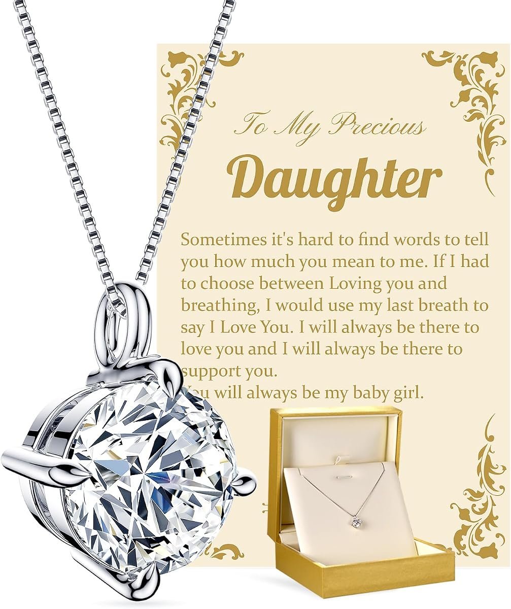 Daughter necklace from mom and dad with moissanite pendant