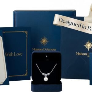 Delphine pearl moissanite pendant in rhodium finished silver