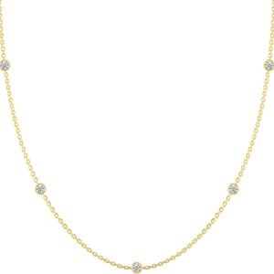 Five stone station moissanite necklace in gold plated silver
