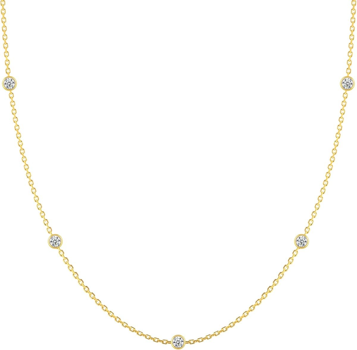 Five stone station moissanite necklace in gold plated silver