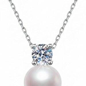 Freshwater pearl moissanite necklace in sterling silver