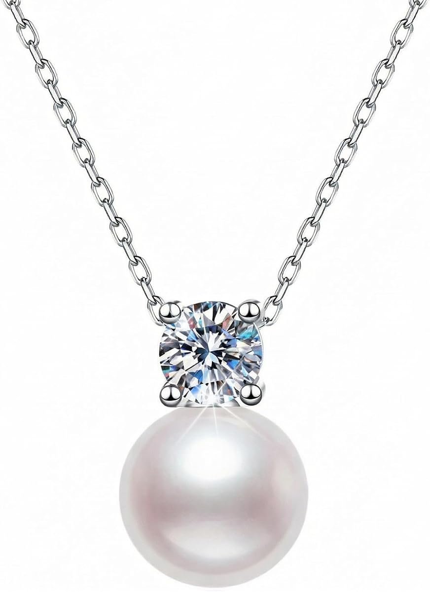 Freshwater pearl moissanite necklace in sterling silver