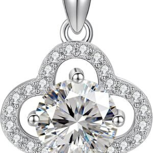 Gold four leaf clover moissanite necklace with 1 carat stone