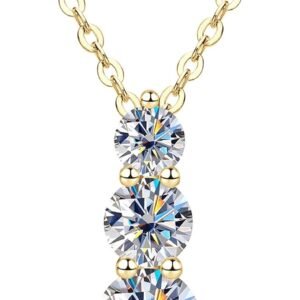 Gold three stone moissanite pendant necklace by PROSTORY