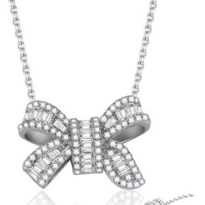 Moissanite bow necklace with bowknot pendant in gold plated silver