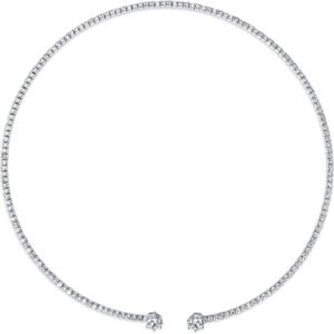 Moissanite heart cuff choker necklace in sterling silver