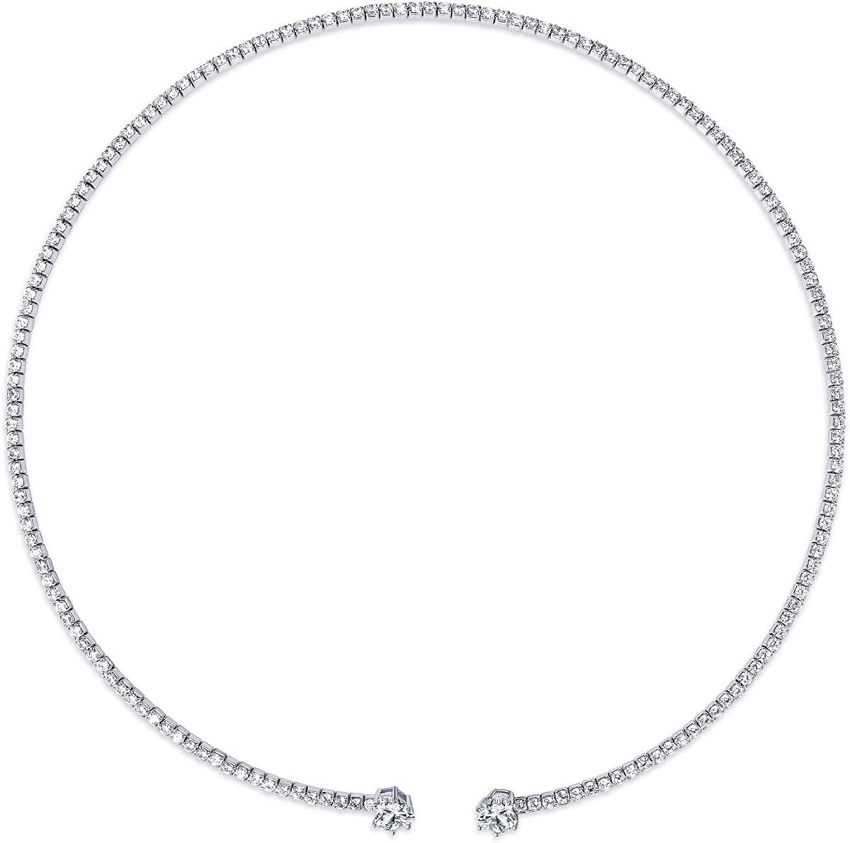 Moissanite heart cuff choker necklace in sterling silver