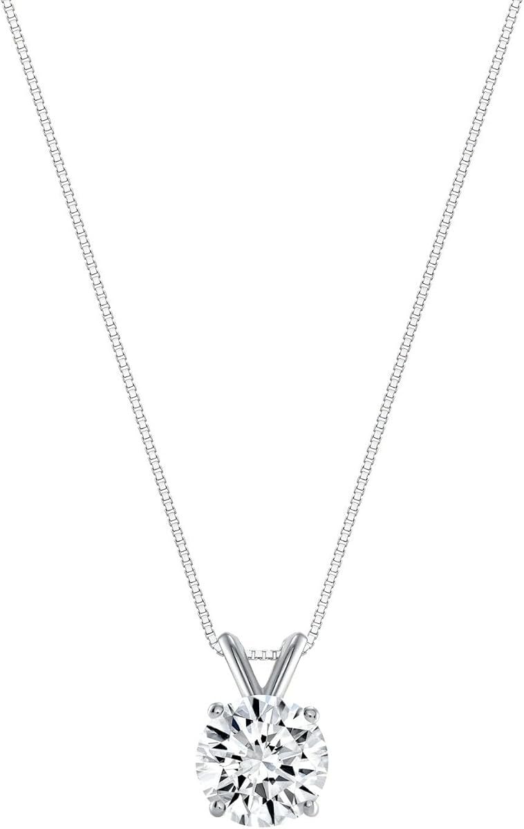 Moissanite solitaire necklace for men in white gold plated silver