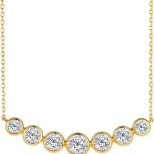 Moissanite smile bar necklace with seven stones in gold