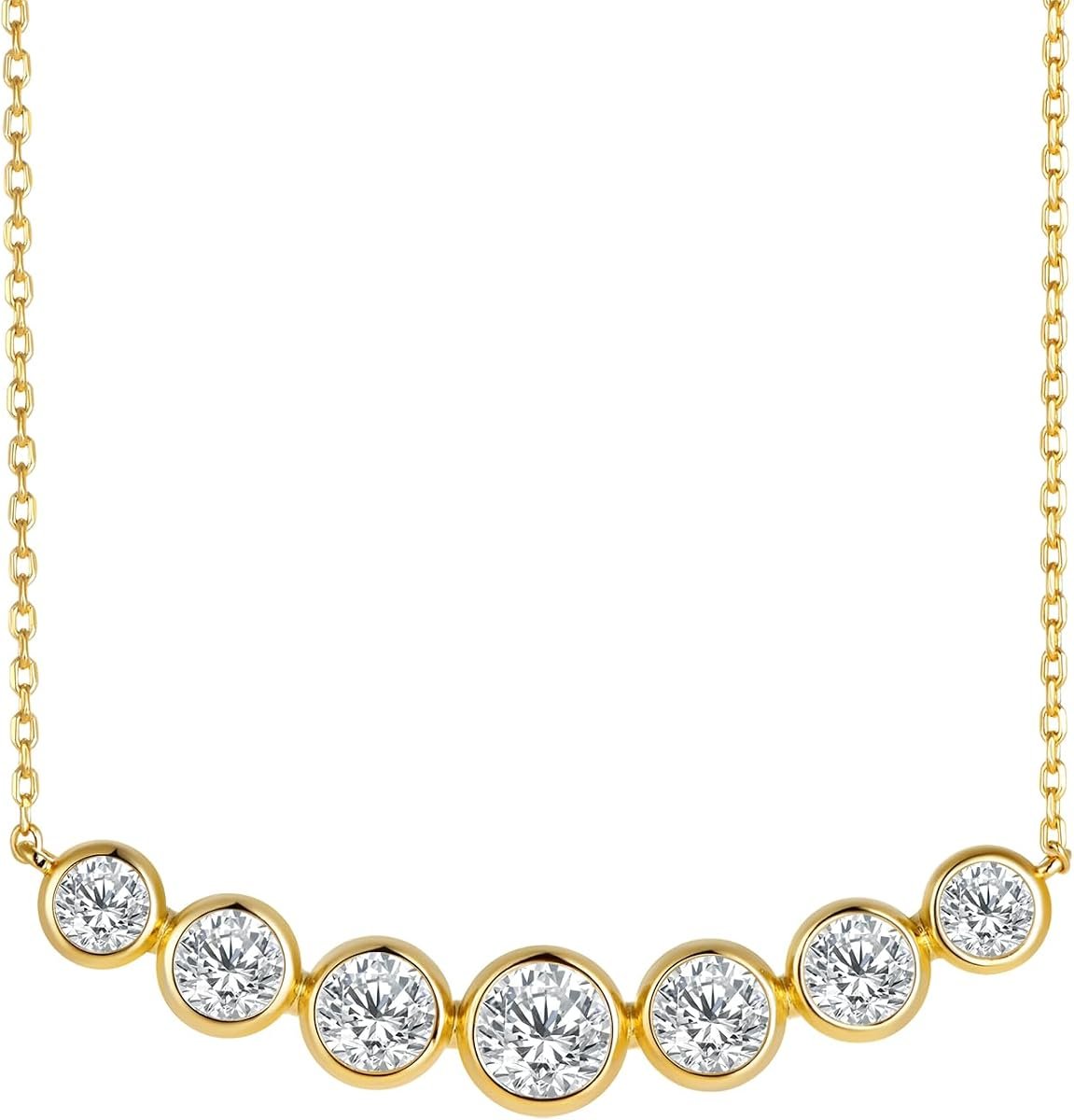 Moissanite smile bar necklace with seven stones in gold
