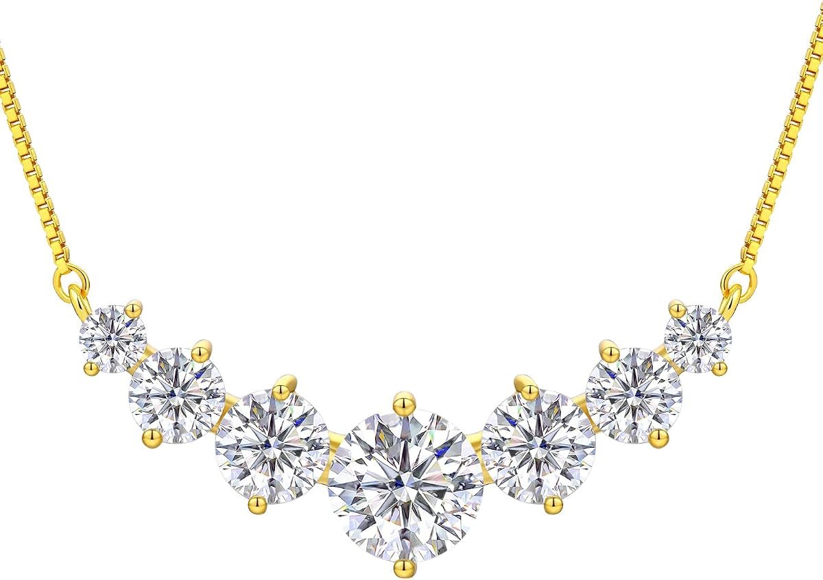 Moissanite smile necklace with seven stones in gold plated silver