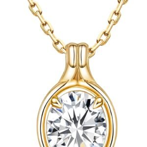 Oval cut moissanite solitaire necklace in gold plated setting