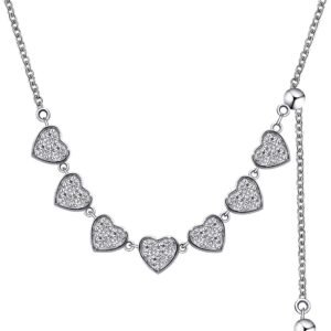 Seven hearts moissanite choker necklace in white gold plated silver