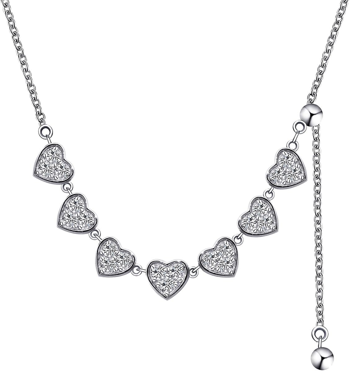 Seven hearts moissanite choker necklace in white gold plated silver