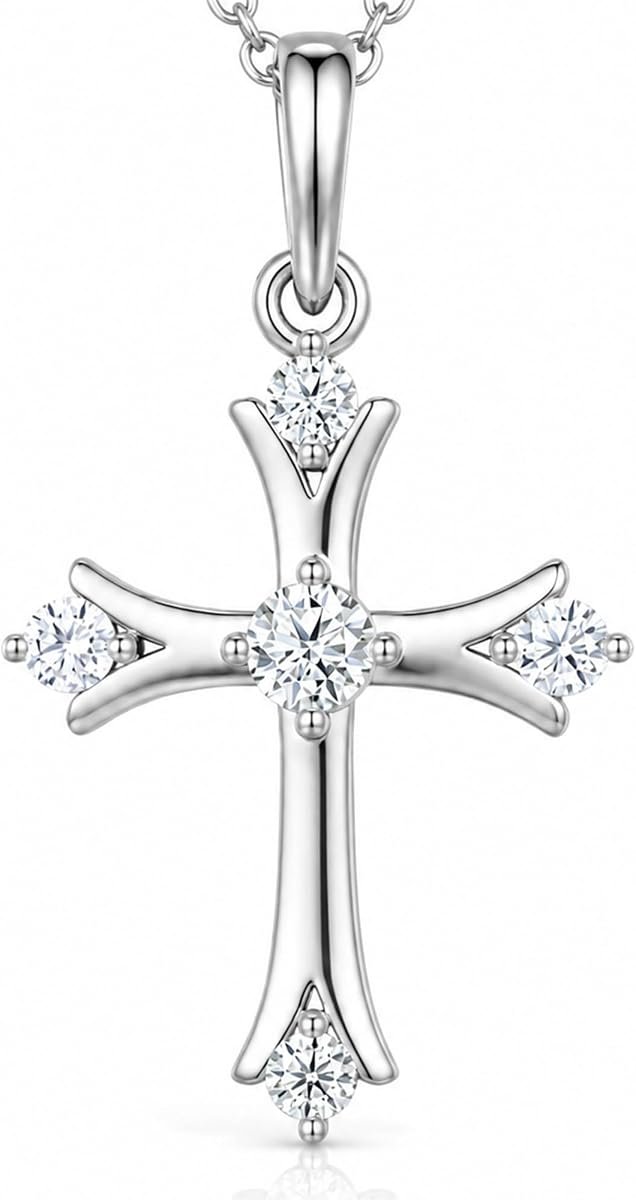 Silver moissanite cross necklace Christian faith pendant