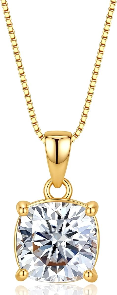 Stackable moissanite necklace pendant in gold plated chain