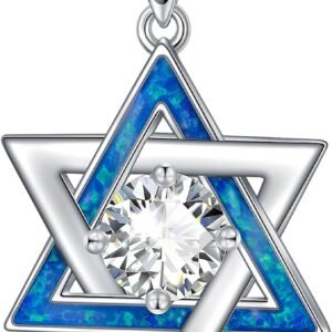 Star of David moissanite necklace with blue opal accent