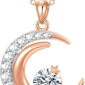 Sun and moon moissanite necklace in gold plated silver
