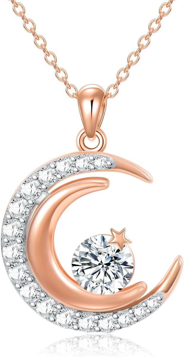 Sun and moon moissanite necklace in gold plated silver