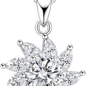 Sunflower shaped moissanite pendant necklace in gold plated silver