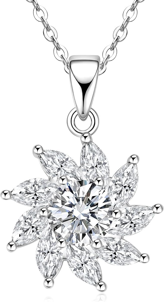 Sunflower shaped moissanite pendant necklace in gold plated silver